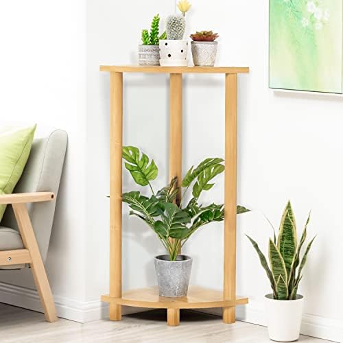 Monibloom Canto Planta Alta Planta, 2 Nível de Bambu Bambu Rack Display Organizer para Balcony Patio Balcony Garden Bedroom Cozinha,