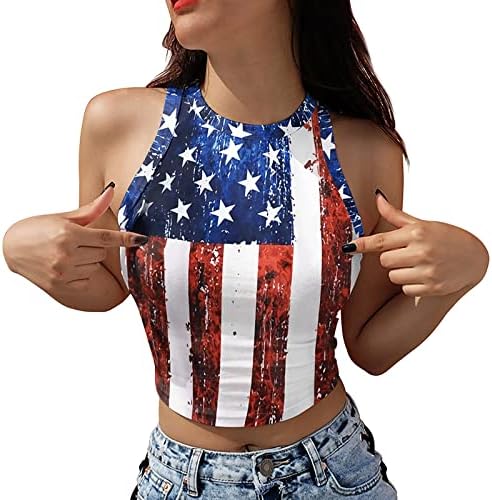 American Flag Print Tank Tops Women USA Stars Stripes Patriótico Camise