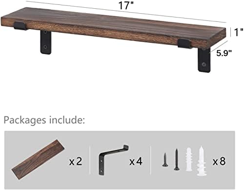 Prateleiras flutuantes de Mkono Montagem de parede de parede Plataforma de parede de madeira Modern prateleiras de armazenamento com suportes L para decoração de casa Decor de banheiro quarto da sala de estar de cozinha de 2, marrom, 17