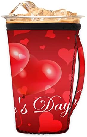 Dia dos Namorados Vermelho Love Heart Reutilable Iced Coffee Slave com manga de neoprene para refrigerante, café com leite, chá, bebidas,