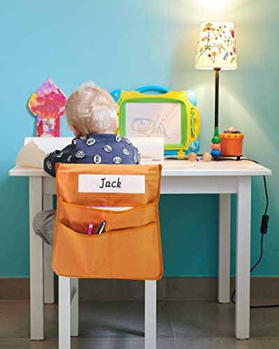 Anodzu 2pcs Orange Cadeback Pocket 16,6 x 19, bolsos da cadeira de sala de aula, bolsos de cadeira de estudante, com 6 bolsos e etiqueta de nome do aluno