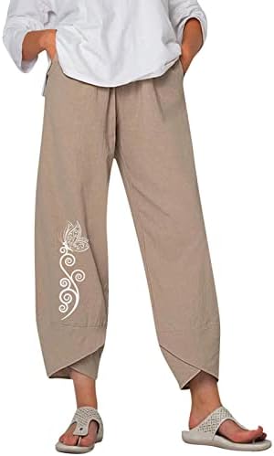 Ethkia Um traje para mulheres Lady Lady Casual Flowers Imprima cintura elástica Ponta de perna larga calça calças de ioga algodão