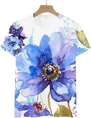 Senhoras de manga curta cotonete de algodão tinta pintando a blusa gráfica floral camiseta de outono camisa de verão para meninas
