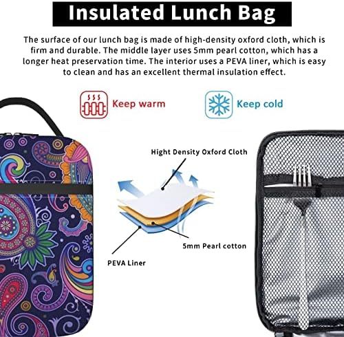 Lancheira de lanchonete Purple Paisley Reutiliza Lancheira Reutilizável Para Mulheres, Bolsa de Almoço com bolso lateral para viajar Piquenique