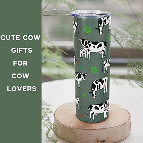 Presentes de vaca- cofre de estampa de vaca fofa- Isolado copo de vaca de 20 onças com tampa e palha- Coffee de caneca de