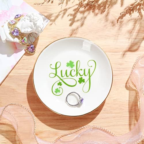 Pudim Cabin Lucky Clover Ring Prato de folhas de folhas DRAILHA PARA RINGOS BRIINCOS CARRAS CHAVES DE BRACELAS, ST. Decorações