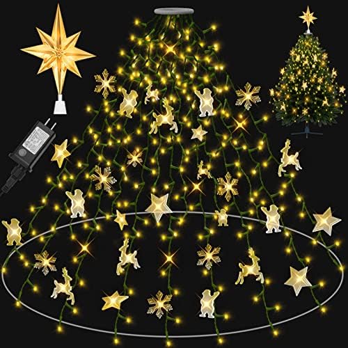 Luz da árvore de Natal, luzes de corda atualizadas com mais capota de estrela para decorações de árvores de Natal - fácil