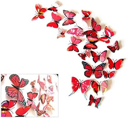 Toddmomy Car Decor 24pcs adesivo PVC de parede para decoração de animais vivos vivos de borboletas vermelhas jardim infantil