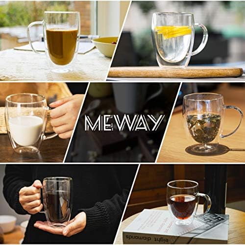 Meway 12 onças de parede dupla canecas de café com alça, copo de café isolado, xícaras de café expresso transparentes, xícaras