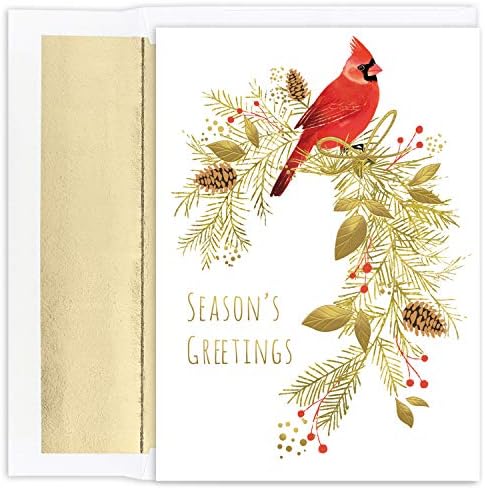 Coleção de férias da obra-prima premium cartões de Natal de 15 contagens com envelopes forrados de papel alumínio, 7,8 x 5,6, cardeal