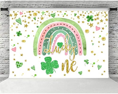 Lofaris St. Patrick's Day Backdrop Rainbow Lucky One Birthday Photo Backgrody for Photography Green Shamrocks Ballons Banner 1st Birthday Party Decorations Bolo Mesa Favory Supplies 5x3ft