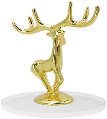 FixtUledIsPlays® Deer Antler Anel Ring Ring Metal Stand 2 3/4 x 2 1/2 x 4 Color dourado Crome Anel de acabamento Display