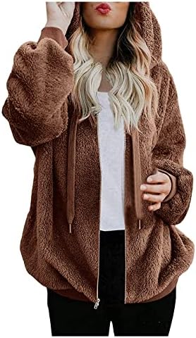 Knfateqvedg Roupas femininas Inverno Fuzzy Fleece Button Button Down Down Abrir diante