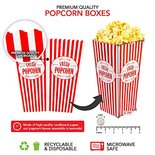 [25 pacote] Caixas de pipoca de cinema de cinema Disponível Red & White Listrado - 46 oz Capacidade - Concessão de caixa