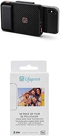 LifePrint 2x3 Impressora instantânea para iPhone. - Black With LifePrint 50 pacote de filme para impressão de realidade aumentada de impressão Lifementada e impressora de vídeo