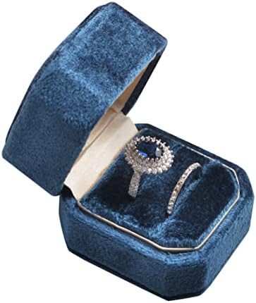 Caixa de anel de veludo premium de Nicgor com tampa anexa, slots duplos para homens/mulheres anel de noivado e aliança - caixas de anel de jóias de octógono