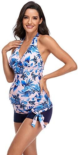 Hot6Sl Maternity Swimsuit, sexy feminino 2 peças de maiô roupas de gravidez roupas de madeira floral estampa de praia