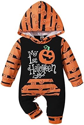 My First Halloween Baby Boy Roupfits Garota recém-nascida Pumpkin Ghost Hoodie Romper Roupas de uma peça Conjunto de 0 a 18 meses