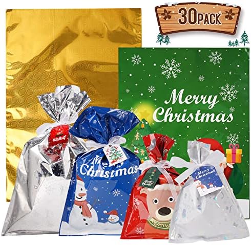 Funfery 30pcs sacolas de presente de presente sacolas de embrulho de embrulho de bolsas de doces, sacos de meias de Natal para pendurar
