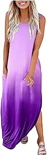 Vestido de tanque maxi para mulheres gradiente mangas vestidos de piso da tripulação de gola manguita vestido longo