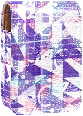 Caixa de batom oryuekan com espelho bolsa de maquiagem portátil fofa, bolsa cosmética, padrão geométrico moderno roxo adorável