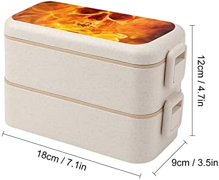 Fire Flaming Skull Double empilhável Bento lancheira reutilizável recipiente de almoço com utensílio para jantar escolar de piquenique de trabalho