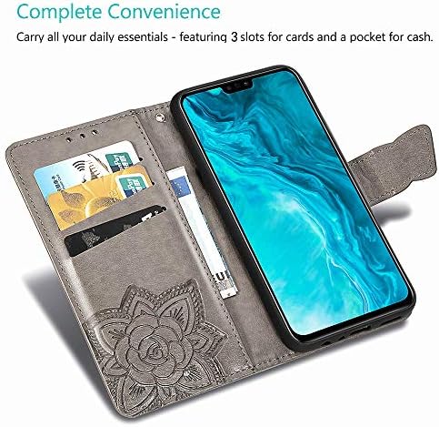 Caixa da carteira GLORYSHOP Compatível com Xiaomi Poco X3 NFC [Recurso do suporte] [pulseira] [slots de cartão] Flower Butterfly PU Couro - Lavanda