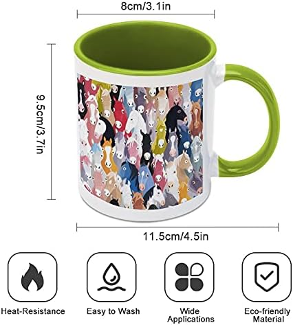 Horses de desenhos animados coloridos caneca de café cerâmica com cor dentro e manusear xícara de chá para homens homens