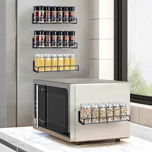 Edwoder Rack de especiarias magnéticas para geladeira, ímã de prateleira magnética de 4 pacote Organizador de ímã para o lado da geladeira de metal de forno de geladeira, preto