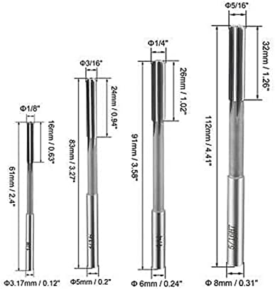 Starms 4 pedaços de 1/8 3/16 1/4 5/16 Chuck Reamer H7 HSS 6 lâmina reta Chuck Reamer Cylinder de alta velocidade.