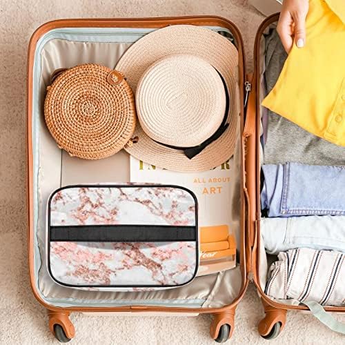 Saco de higiene pessoal pendurado de viagem, organizador de maquiagem portátil, suporte de cosméticos para pincéis, moderno simples padrão de mármore rosa