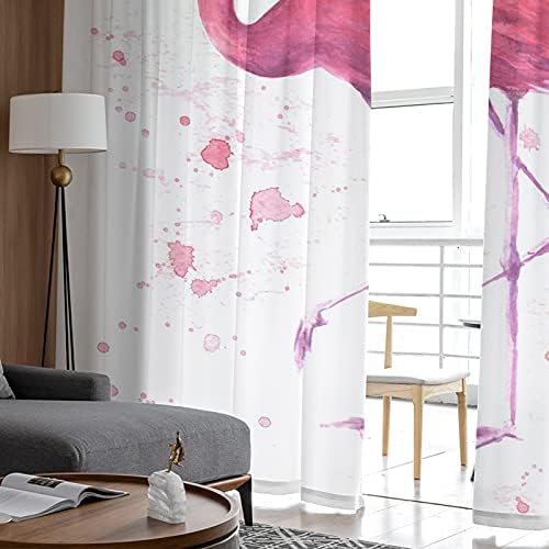 Decoração Possta 2 painéis Voile Drapes de janela Voile Flamingo Branco tropical Branco, cortinas semi -pura cortinas