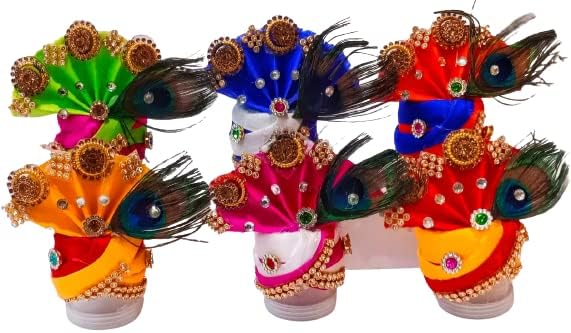 Crazybachat laddu Gopal pagdi tamanho 0 khanaji turbante ladu gopal designer mukut cor aleatória, krishna ji algodão turbante real