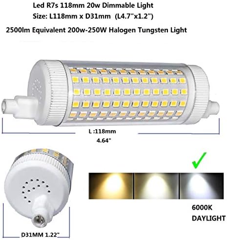 QLEE R7S LUZ DE LED 118MM DIMMÁVEL DUPLE DUPLO J J118 20W 2500LM Equivalente 200W Halogênio tungstênio linear luz de luz