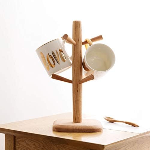 Treça de suportes de caneca de madeira multiuso, exibição de cozinha para cálculo de café para bancada para a bancada por 6 ganchos