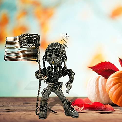 Nezababyco Standing Warrior inspirado Scrap Scrap Sculpture Piston Man Starting Machine Soldier Ornaments for Garden Office Home Décor, Resina