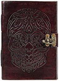 Rei Journal Skull Antique notebook artesanal 5x7 polegadas - revistas de couro vintage artesanais para homens e mulheres - papel artesanal de couro não esgotado 200 páginas, notebook de bolso de diário marrom, diário para escrever em