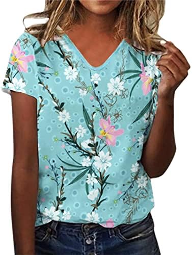 Tops for Women Casual Casual Camiseta colorida Camiseta de verão Casual redondo lateral lateral dividido Camiseta de manga