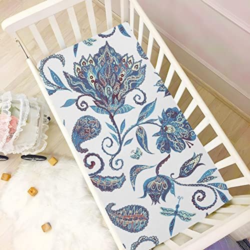 Alaza Paisley Flor Floral Indiano Folhas de berço étnico Coloque lençóis de berço para meninos bebês crianças pequenas, mini tamanho 39 x 27 polegadas