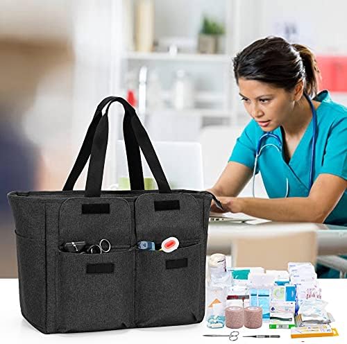 Curmio Home Health Nurse Tote Bag, bolsa de suprimentos médicos para trabalhar com manga de laptop acolchoada e vários bolsos