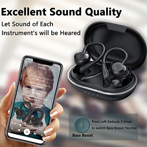 Jogos de orelha sem fio joxfel, fones de ouvido Bluetooth em execução com microfone de microfone embutido 36h Playtime no ouvido