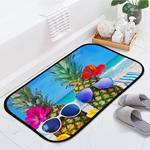Vanta de tapete de tapete de banho de banho Vantaso atraente abacaxi em óculos de sol na praia não deslize tapetes de entrada