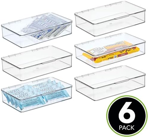 Recipientes de caixa de organizações de armazenamento de cozinha de plástico e geladeira Mdesign com tampa articulada para prateleiras