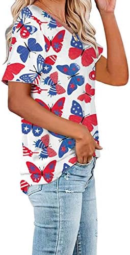 4 de julho Camisas para mulheres Manga curta Túdicas de decote em V Tunics American Flag Stripes Tie-Dye Patriótica Túdos