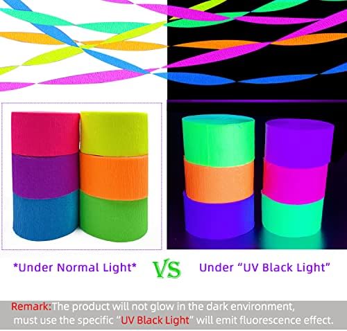 1200 pés GLOW CREPE PAPELA FREZERS UV GLOW Party Néon Flâmina de luz preta Luz reativa Fluorescente Papel Néon Frexines