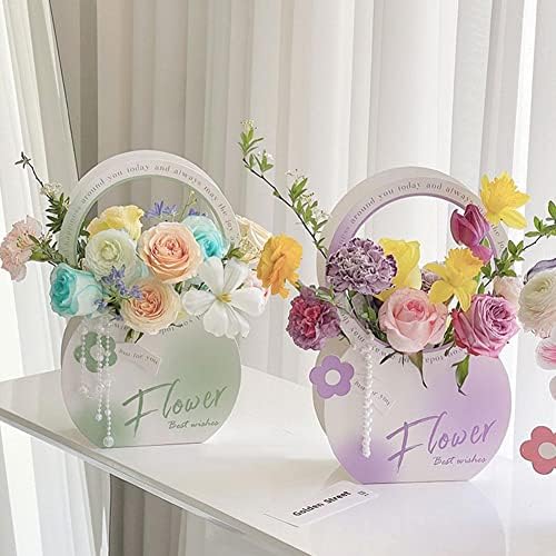 Conjunto de caixas de presente de flor de 3pcs, caixa de mão de flor de cesta de flores perfeita para a festa de casamento do dia dos