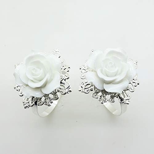 Anghui Shipin 10pcs White Rose Rose Ring Porcler para a decoração da mesa de jantar para festas de casamento para a mesa