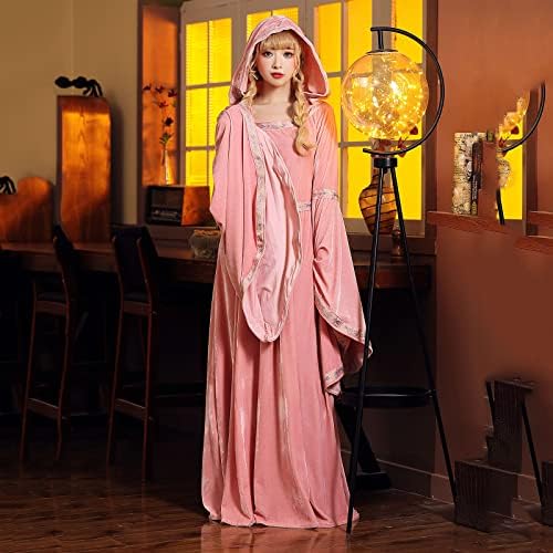 Vestidos medievais femininos com capuz com capuz Renaissance Velvet Robe Vintage Style Style Figurino de manga longa Vestido