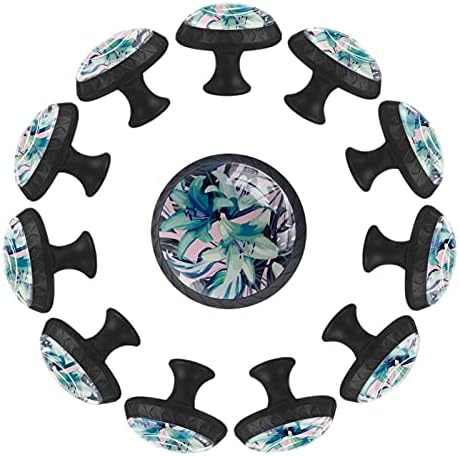 12 peças Tropical Flower Pattern Knobs de vidro para gavetas de cômodas, 1,37 x 1,10 em armários de cozinha redondos para o berçário em casa quarto de crianças quarto