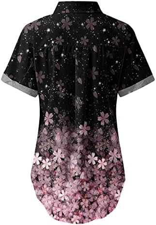 Cotovelo comprimento de manga top feminina moda de manga curta de impressão floral botão de bolso camiseta casual blusa popular tops